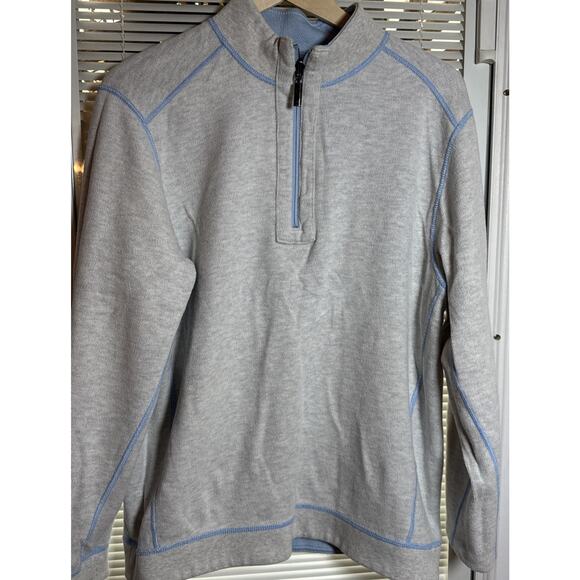 Tommy Bahama Men’s Reversible 1/4 Zip Pull Over Sweater light Blue /Light Gray M - Picture 9 of 9